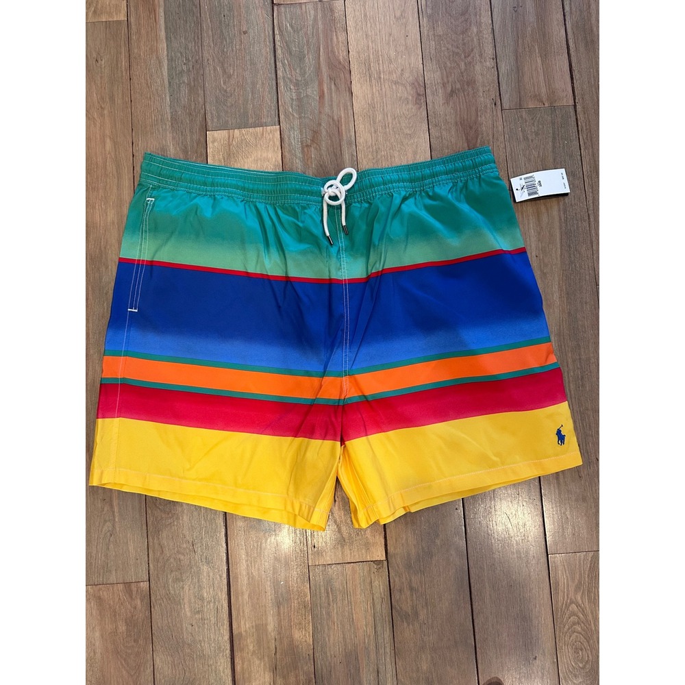 Polo Ralph Lauren Mens Swim Trunks 3XB Multi Color Striped Ombre Board Shorts